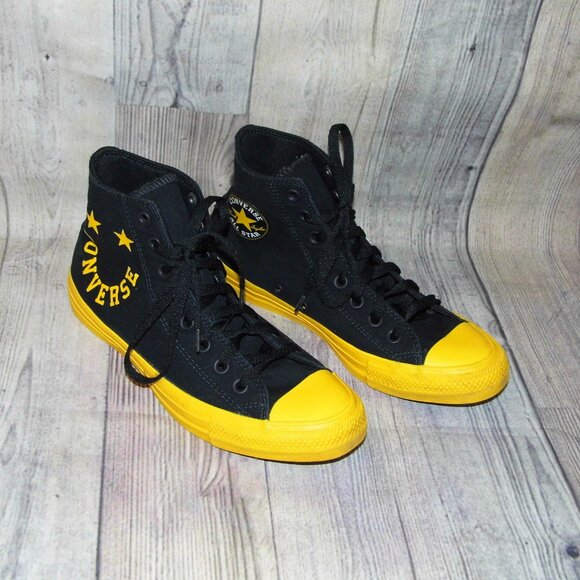 CONVERSE Chuck Taylor All Star High Black/Amarillo Smiley Face Sneakers Womens 9 - Picture 1 of 7